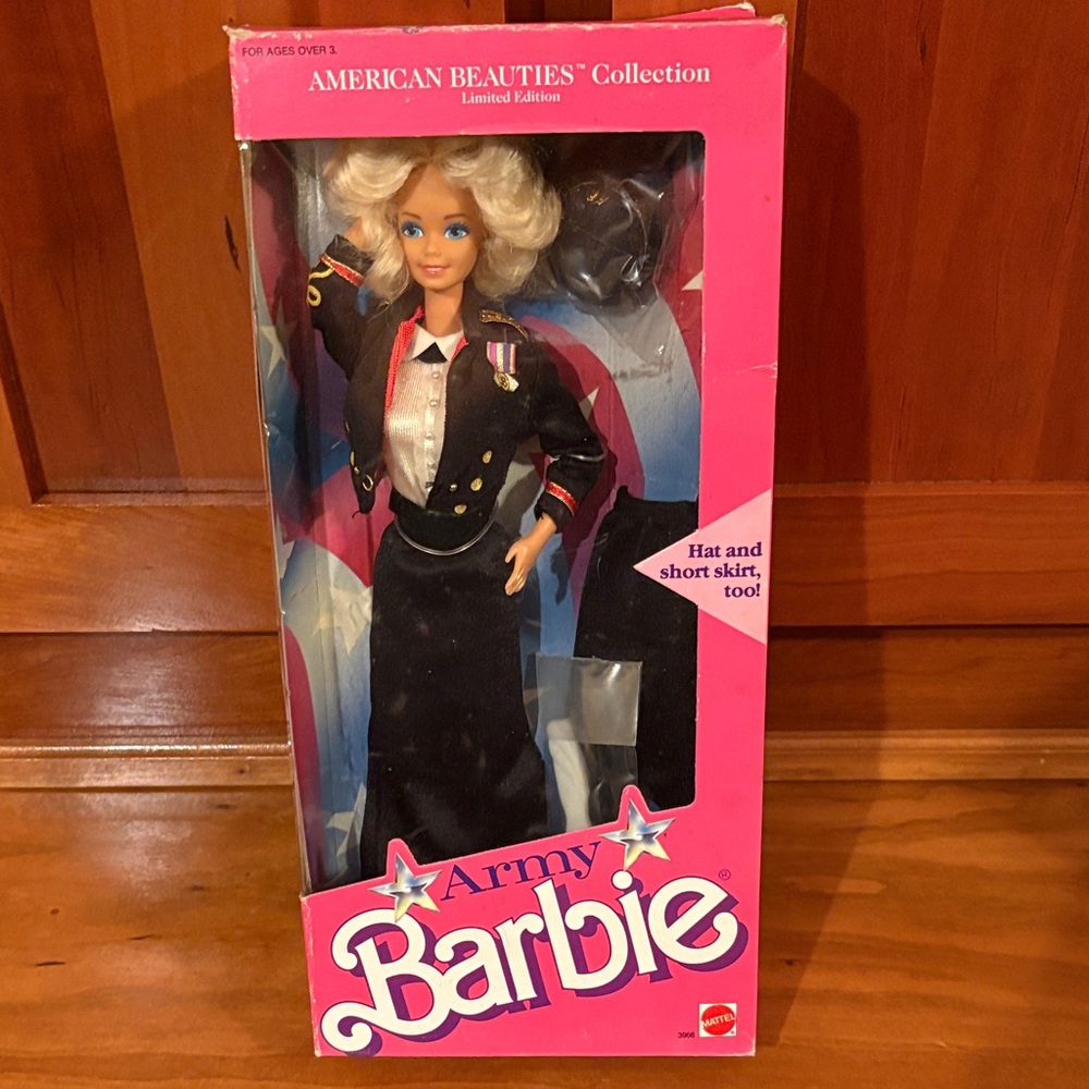 Mattel Army Barbie in Black Military Ensemble with Pink Box